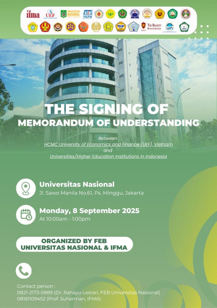 The signing of MoU and MoA among HCMC University of Economics and Finance, Vietnam and 22 universities/higher education institutions in Indonesia, Jakarta, 8 September 2025